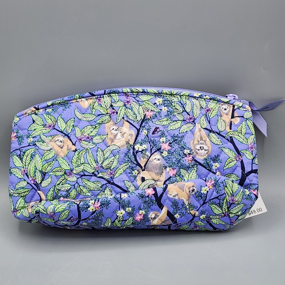 NWT Vera Bradley Purple Sloth Hanging Around Medium Cosmetic Bag Plastic Lining - Picture 4 of 8